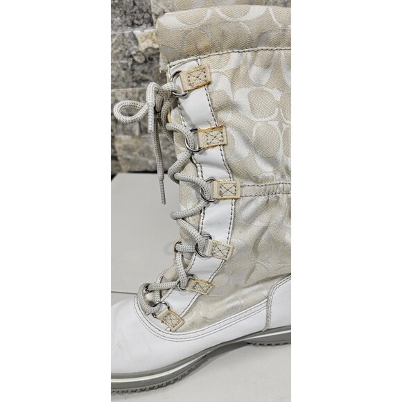 Coach Womens Shaine Winter Snow Boots Insulated Leather Nylon Lace-Up White 5.5